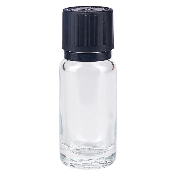 Apothekenflasche klar 10ml Tropfer Giessring 1mm schwarz Kindersicherung Blin...