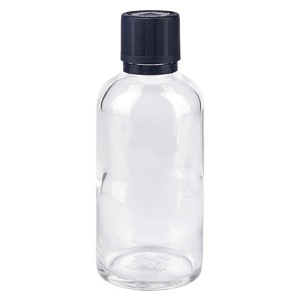Apothekenflasche klar 50ml Tropfer Giessring 1mm schwarz Kindersicherung Blin...