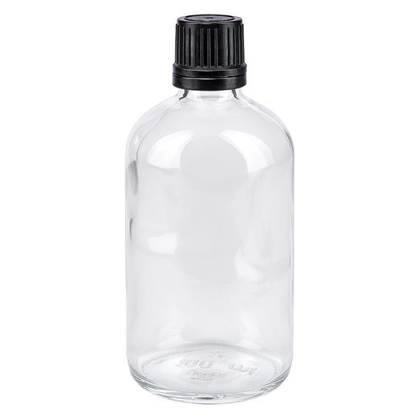 Apothekenflasche klar 100ml Tropfverschluss Premium 1mm schwarz Originalitäts...